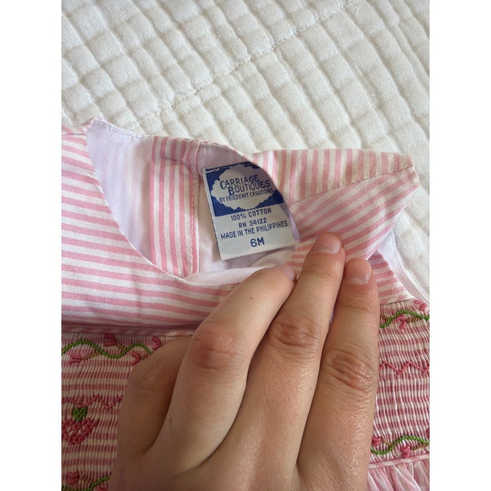 Vintage Collectible Carriage Boutique Strawberry Smocked Stripe Pink Dress - Picture 5 of 5